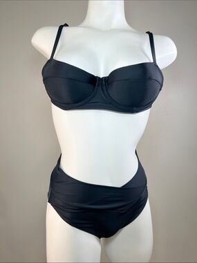 aerie Black Underwire Bikini Set 34A Top and MEDIUM Bottoms